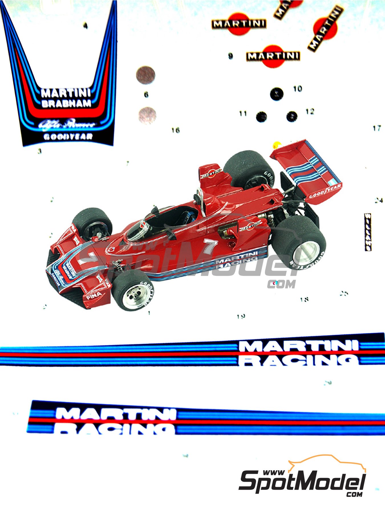 Brabham Alfa Romeo BT45 Brabham Racing Organisation Team sponsored by  Martini Racing - Spanish Formula 1 Grand Prix 1976. Marking / livery in  1/43 sca